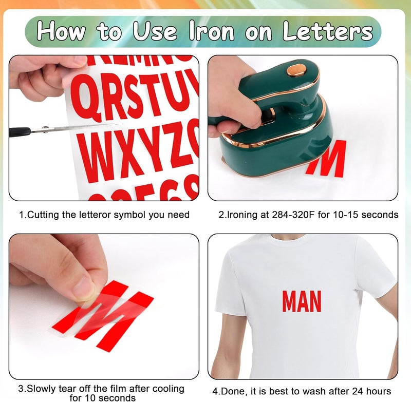 Metsyth 12 Sheets 612 Pieces Iron on Letters and Numbers for Clothing 2 Inch Iron on Letter Patches Large with PU Heat Transfer Alphabet Adhesive Stickers for Fabric T-Shirt Jersey DIY Craft,Red - Image 4